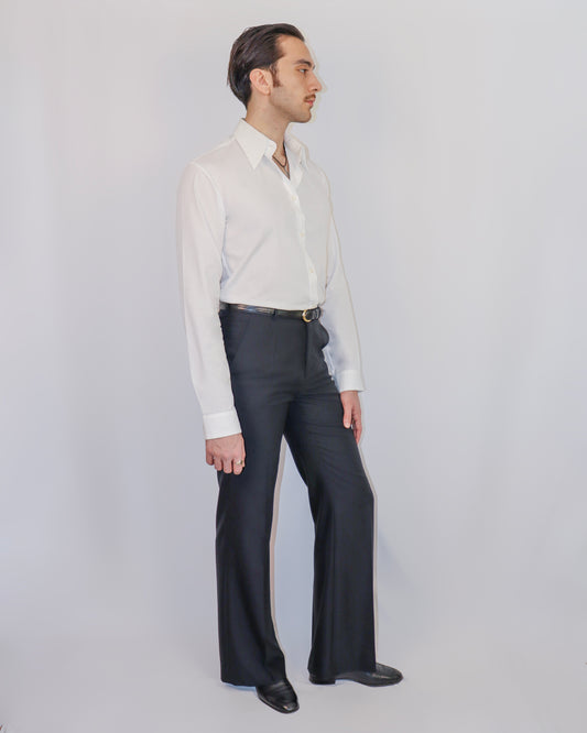 chemise popeline blanche vintage pantalon évasé noir