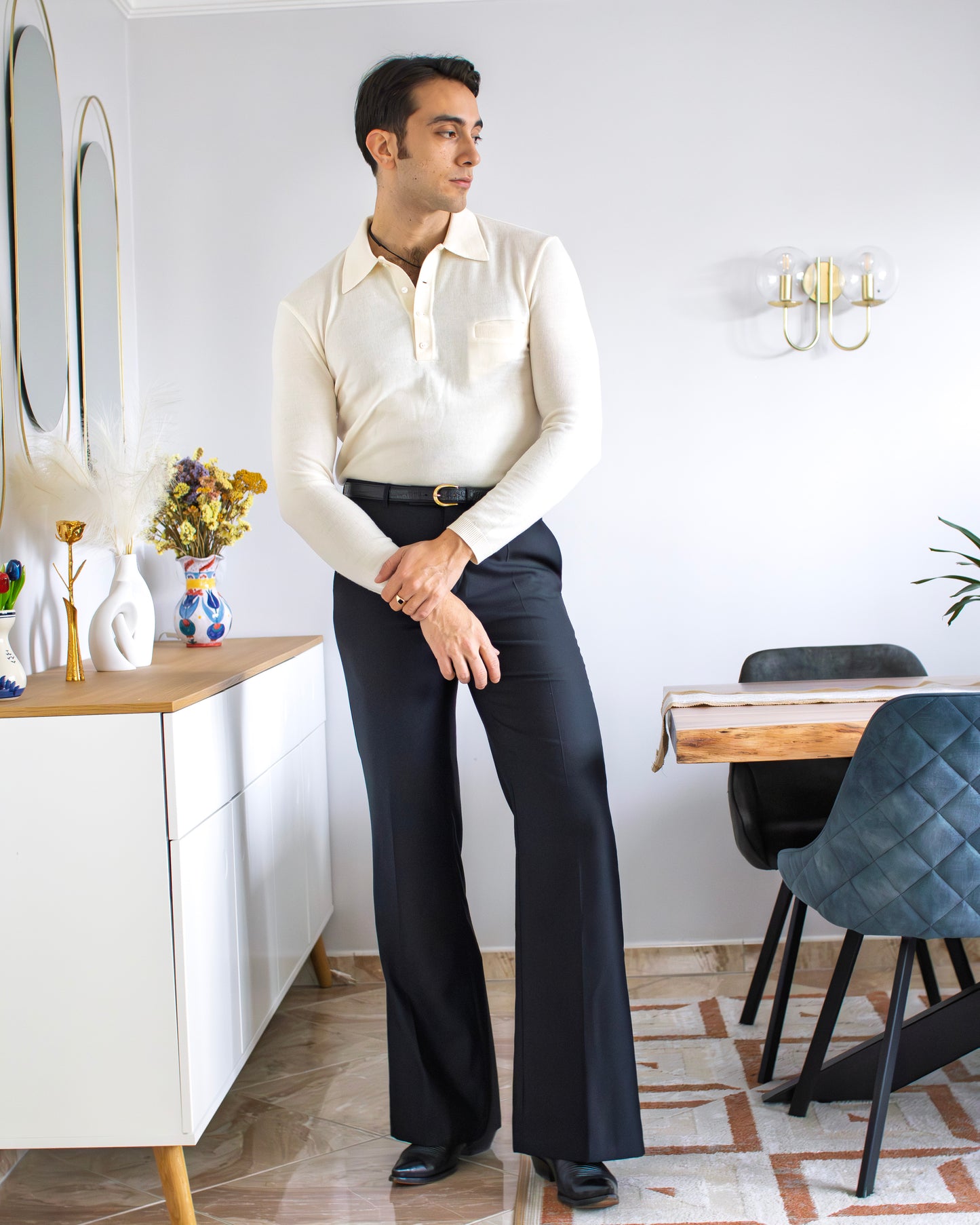 PESCI long-sleeved polo shirt  - NATURALE