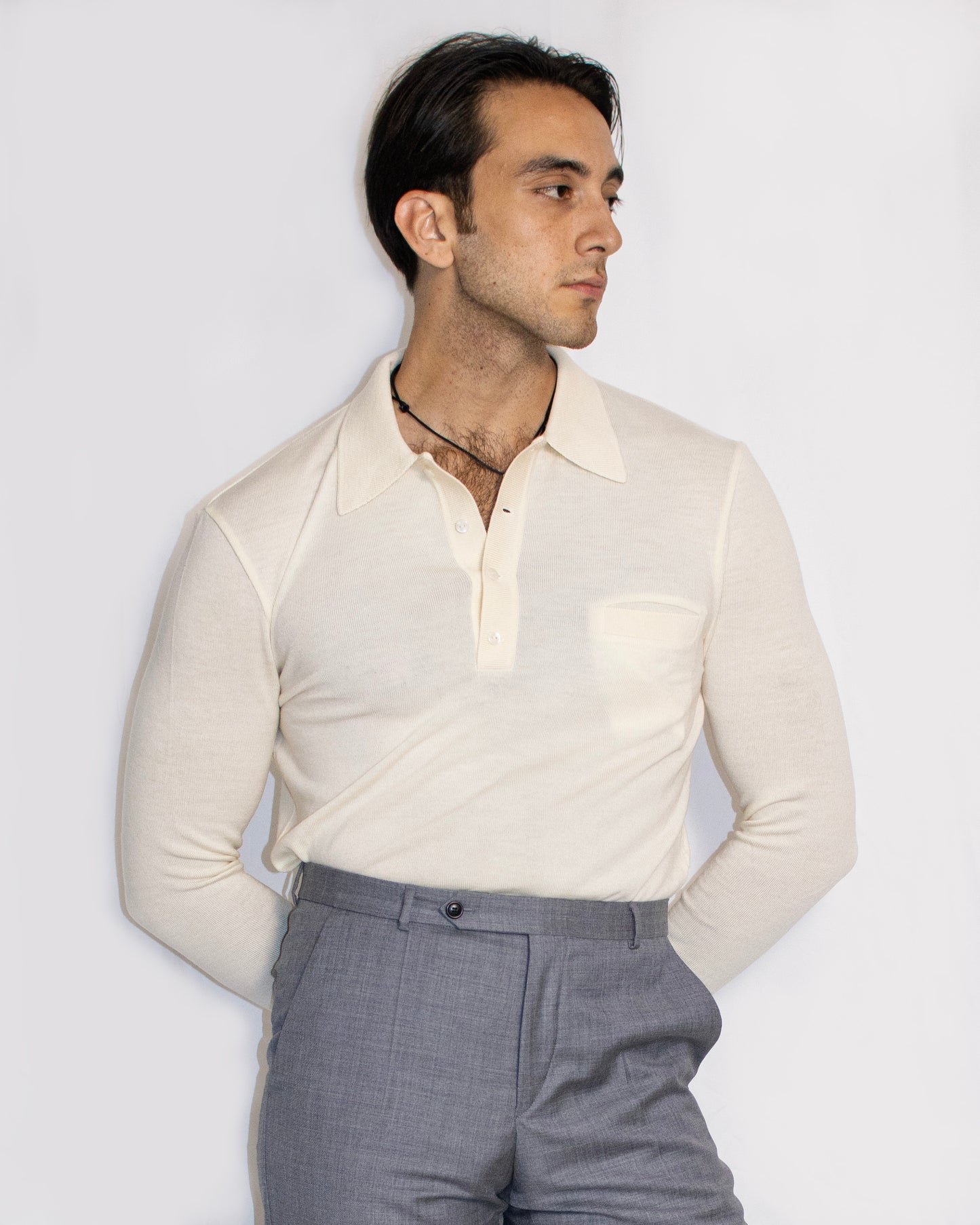 PESCI long-sleeved polo shirt  - NATURALE